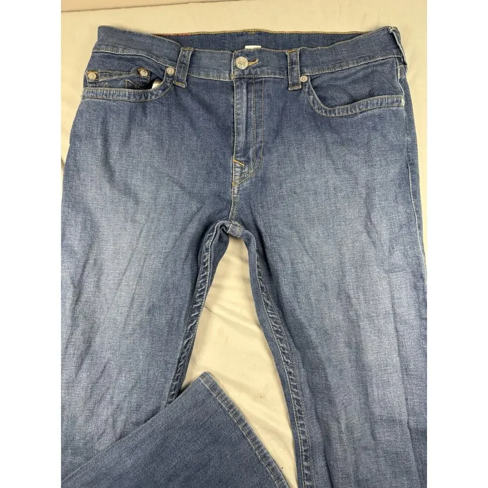 True Religion Men’s Size 36 Blue Straight Leg Jeans Medium Wash Denim